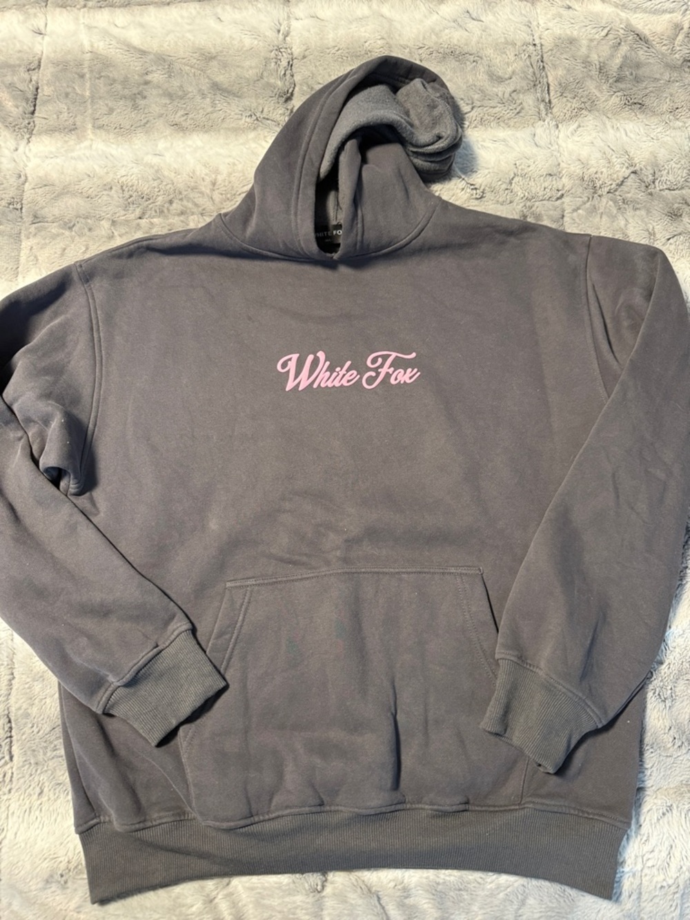 White Fox Boutique Charcoal Gray Hoodie with Pink Logo